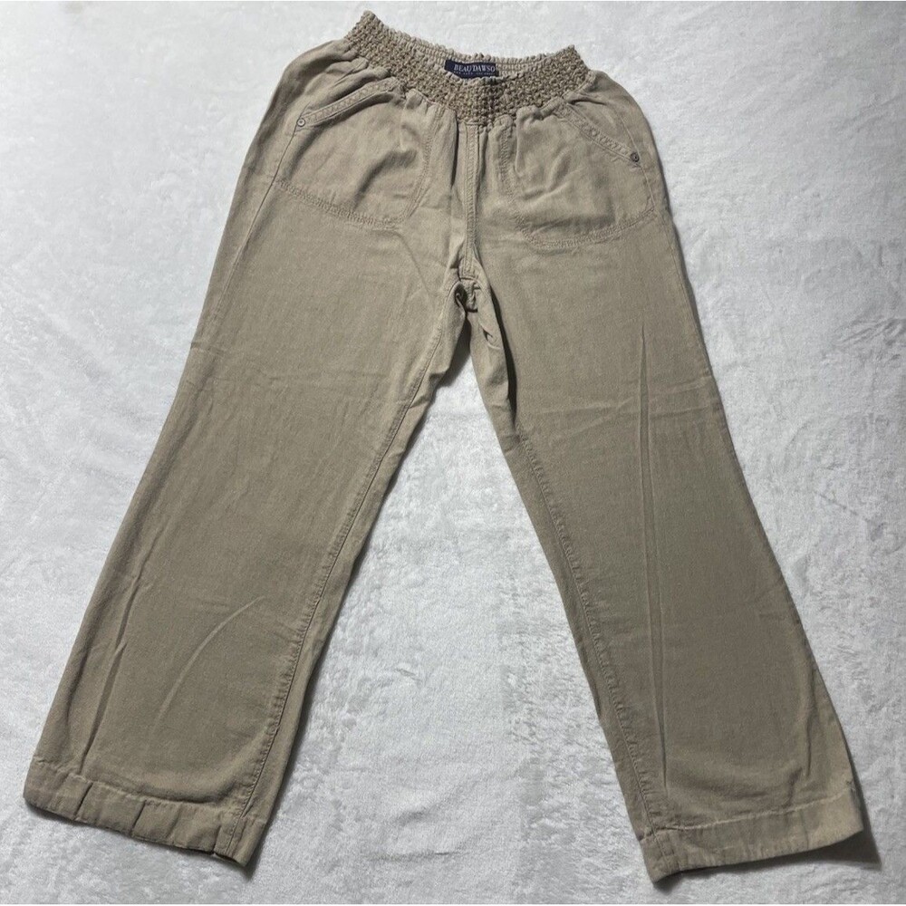 Beau Dawson Linen Wide Leg Pull On Pants  Beige Women’s Small Beach Casual